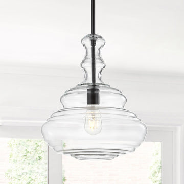 Bettina 13.37" Glass/Metal LED Pendant - JONATHAN Y